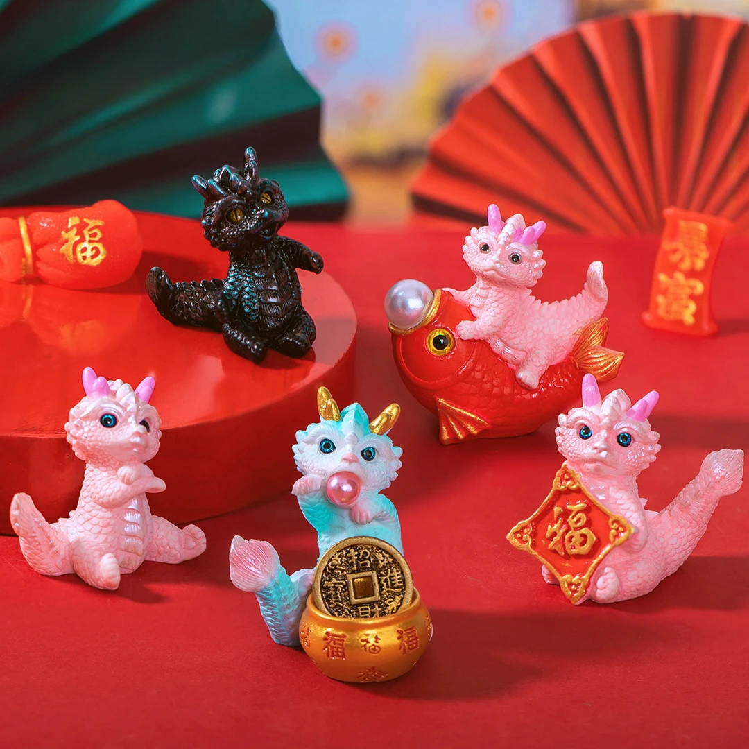 

2024 New Year Gifts Figurines Miniature Cute Cartoon Dragon Micro Landscape Ornaments for Home Office Desktop Car Decorations