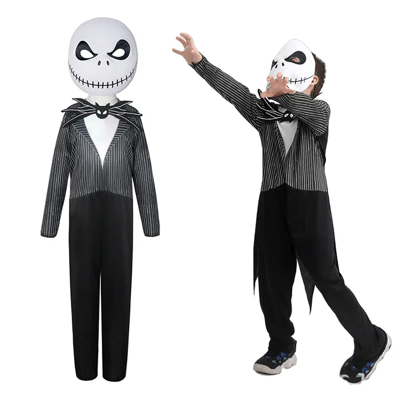 Kids Jack Skellington Costume Boys The Nightmare Before Christmas Jack Skellington Cosplay Bambino Body Suit Vestiti Di Halloween