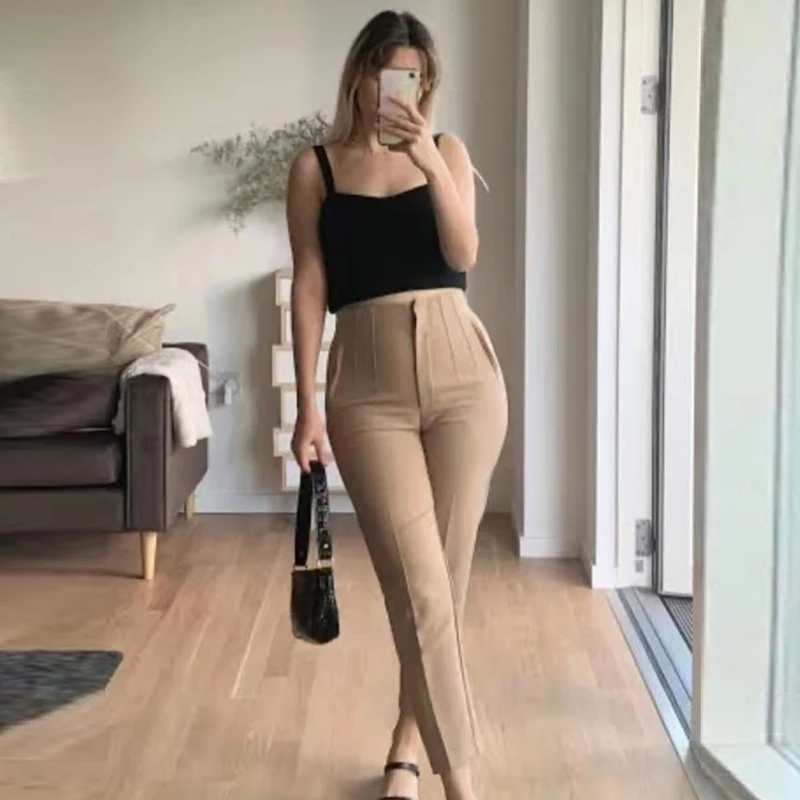 HXAO Damenhose 2025, Sommer, hohe Taille, ausgestellte Hose, Streetwear, städtische Hose, Bürokleidung, Frau, elegant, schick, Damen, lange Hose – Detail 10