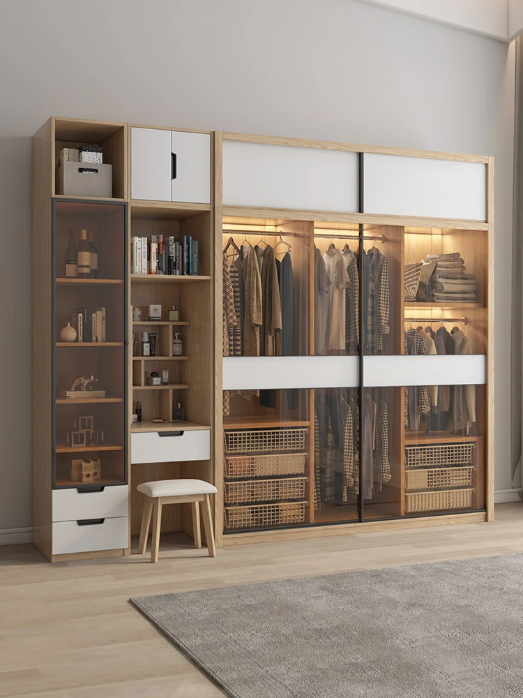

One door to top sliding door of wardrobe Modern simple log style bedroom sliding door coat closet storage closet