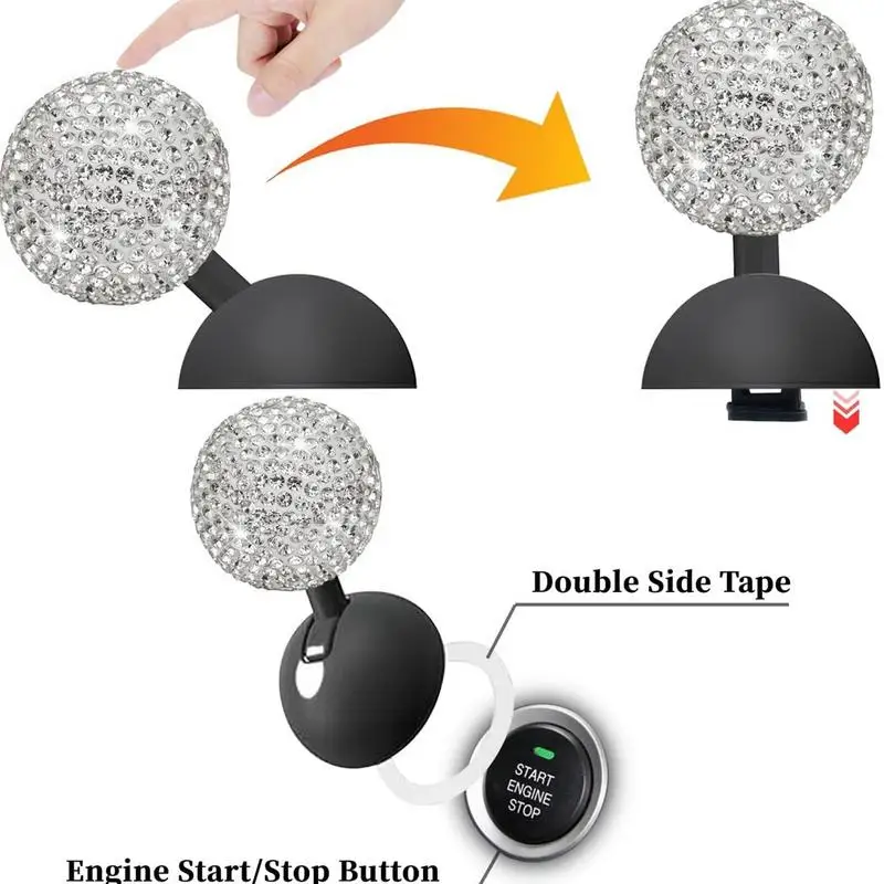 Car Push To Start Button Rocker Decorative One-Button Start Rhinestone Ball-bar Rocker Joystick Car interior styling Accessories