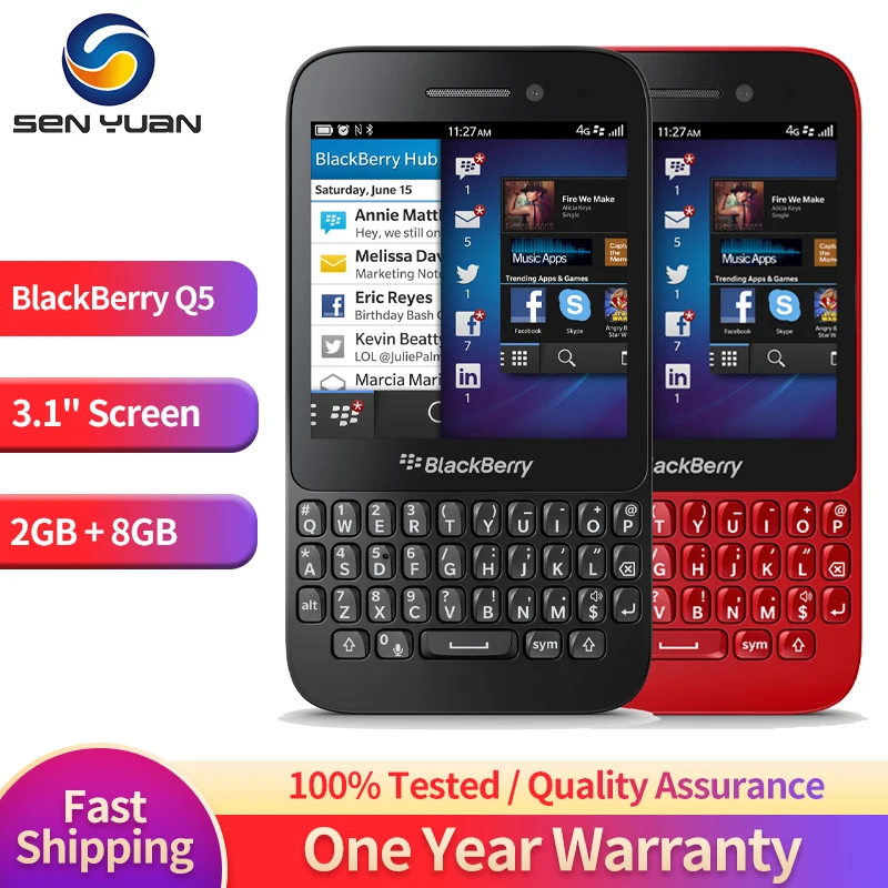 Original Blackberry Q5 4G Mobile Phone Unlocked 3.1" 2GB RAM 8GB ROM 5MP+2MP WIFI GPS QWERTY Keyboard BlackBerryOS CellPhone