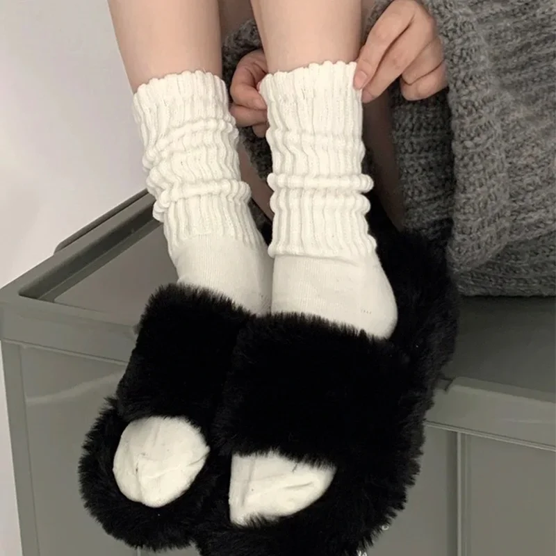 Женские вязаные длинные носки Y2k, повседневные Черные, белые свободные вязаные крючком носки средней длины в стиле 