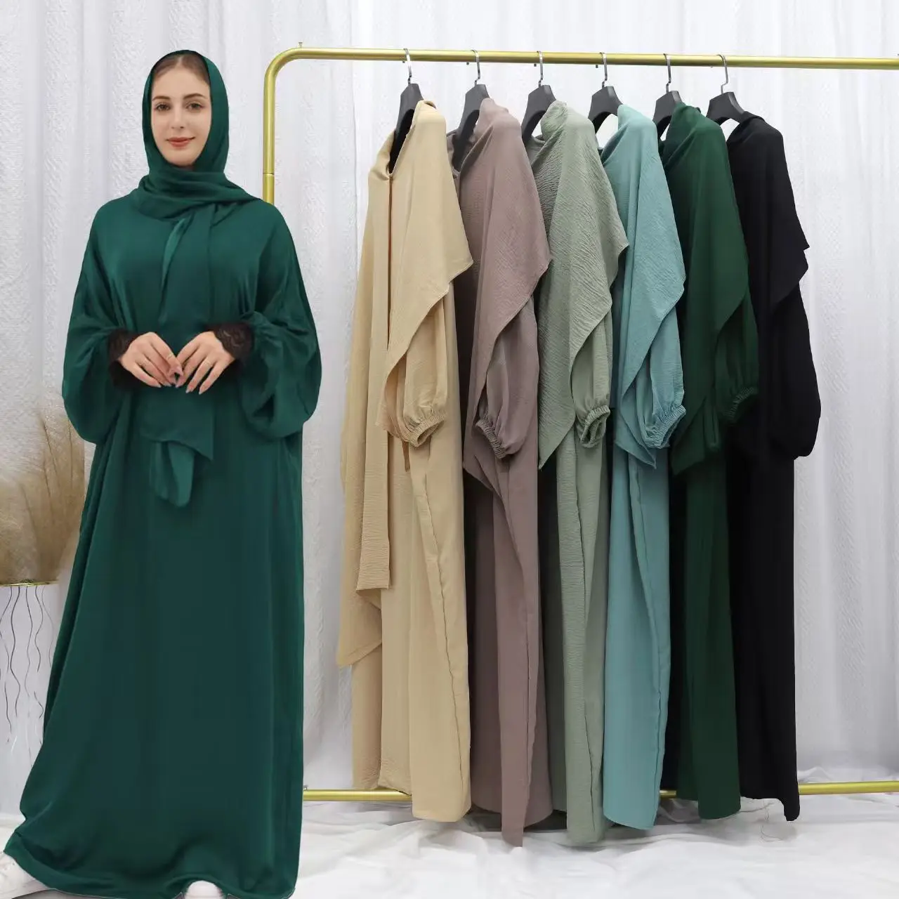 عباية دبي مع وشاح حجاب متكامل فستان إسلامي للنساء...