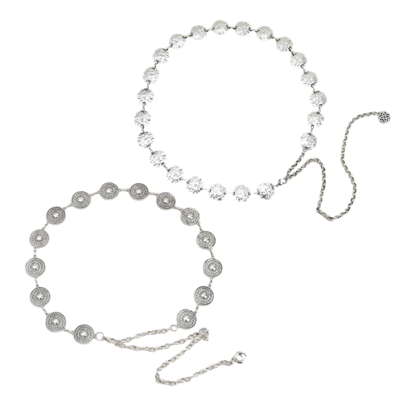 

Ethnic Metal Thin Belt for Women Ladies Dress Belt with Hollow Round Buckle Decors Female Waist Rope Accessories