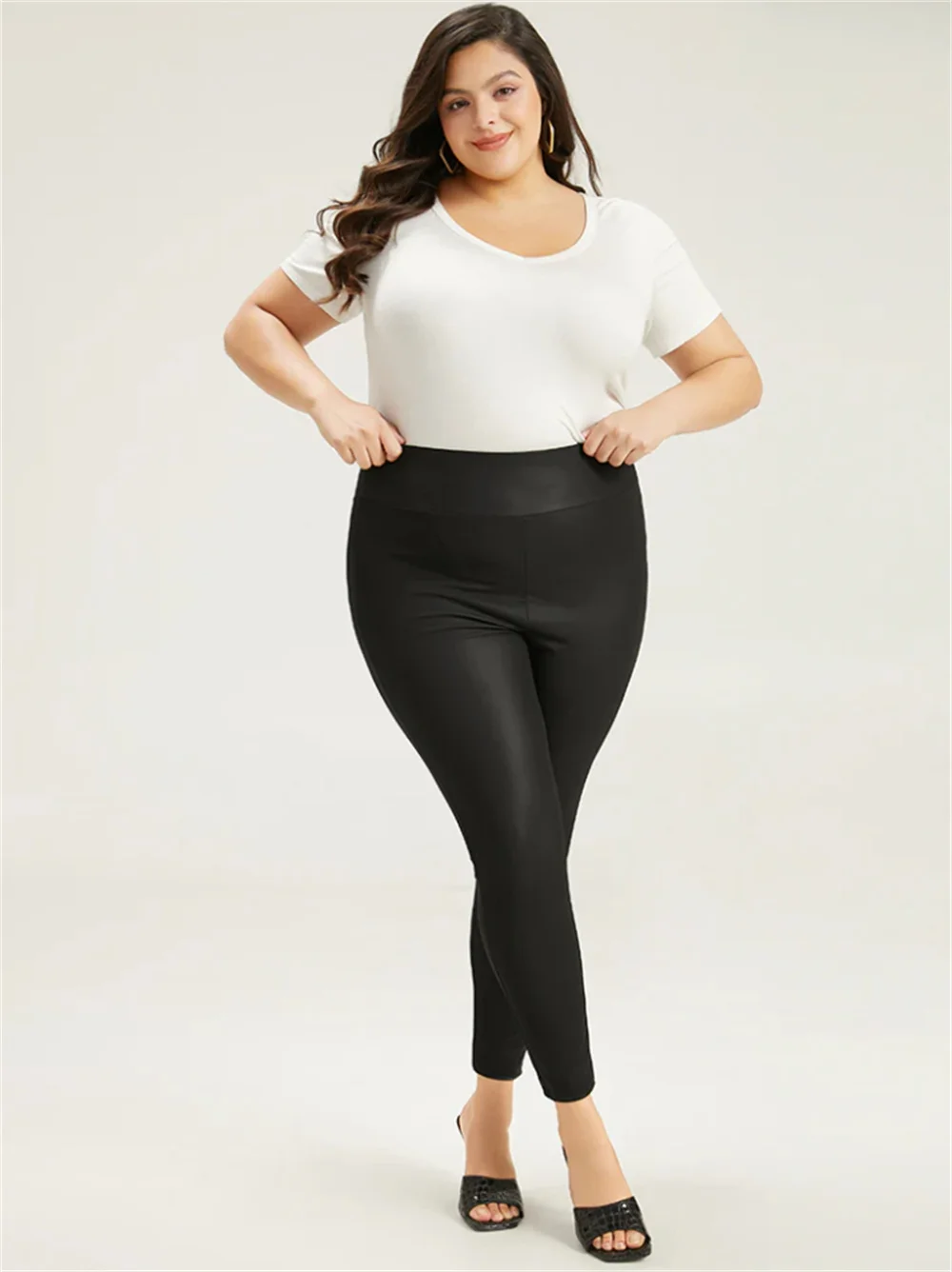 Curvy Plus Size Faux Leather Leggings Tummy Control Wideband Matte Pleather Leggin 2X 4X