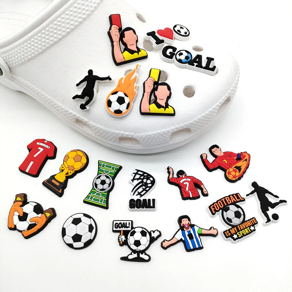 

1pcs Hot Selling Football Anime Sandals Accessories PVC Wholesale DIY Slippers Souvenir Decoration Charms for Boys Women Gifts