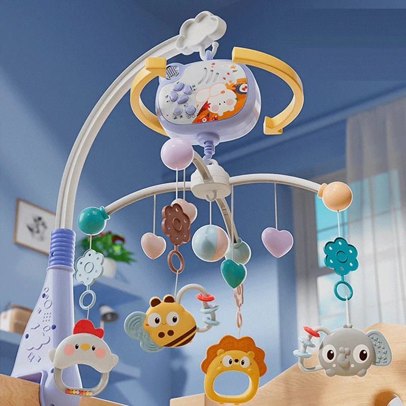 Baby Automatic 360 Rotation Remote Control Baby Bed Bell Toy Crib Mobile Bed Bell Rattle Sensory Toys with Music and Light