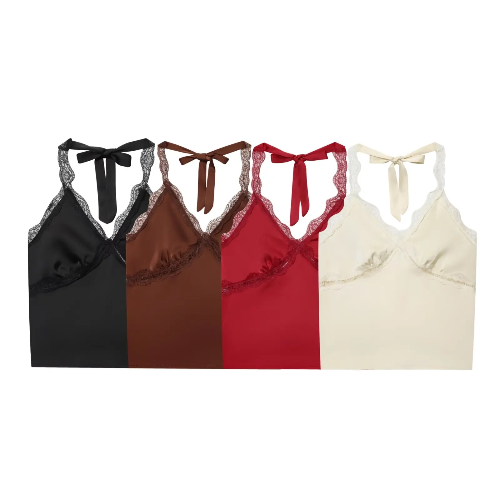 KASLEAD New Women's Faion Lace ter Ne Double-Sided Satin ort Bal Strap Vest European Sle Polyester Fiber