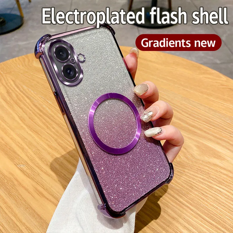Coque de téléphone à anneau magnétique antichoc pour iPhone 16 15 14 Plus 13 12 11 Pro MAX XS MAX XR X 7 8 16 Plus SE 2020 2022 Coque à paillettes_voghion.com
