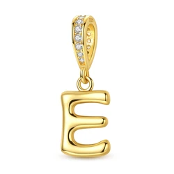 Elegant 925 Sterling Silver Golden Letter Pendant Charm Bead for Women - Jewelry Gift DIY (KTC1951 - E)