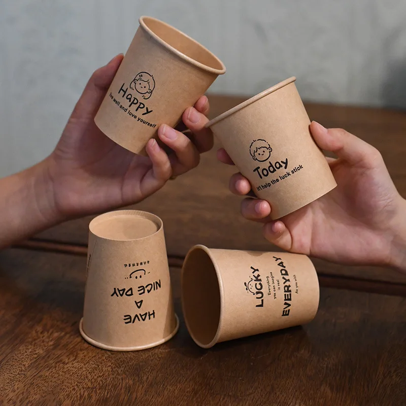 50PCS250ml disposable coffee cups for takeout, thickened paper cups for milk tea, drinking cups, disposable paper with lids
