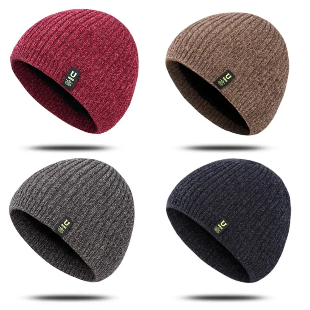 

Comfortable Men's Winter Knit Hats New Soft Stretch Cuff Knitted Cap Keep Warm Outdoor Riding Beanies Cap