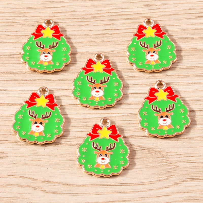 10 stücke Cartoon Hirsch Charms Emaille Weihnachten Santa Claus Charms Anhänger für Schmuck Herstellung Ohrringe Halsketten DIY Handwerk liefert – Detail 4