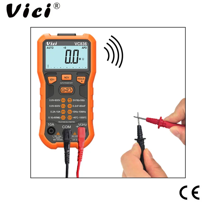 

VC836 Auto Range Digital Multimeter 6000True RMS AC DC Voltage Current Capacitance Resistance NCV Frequency Temp Meter Data Hold