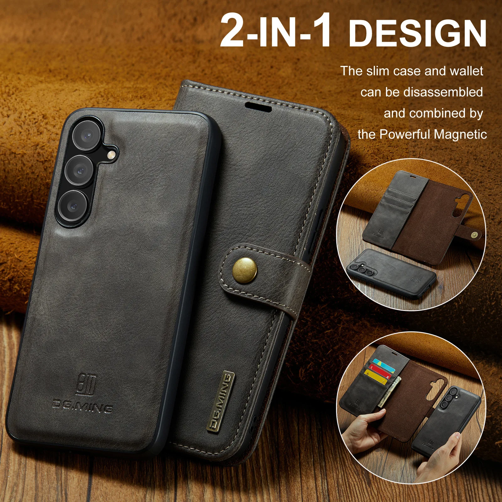 Premium 2-in-1 Detachable Leather Wallet Case with Magnetic Magsafe and 3 Card Slots