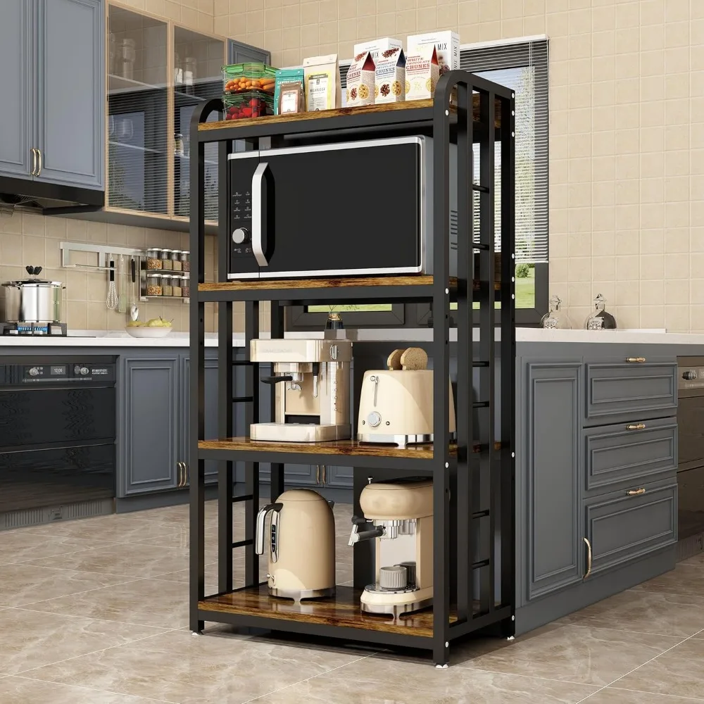 4-Tier Kitchen Baker's Rack with Rolling Wheels, Microwave Oven Cart Stand, Adjustable Utility Shelving Storage Unit - Image 6