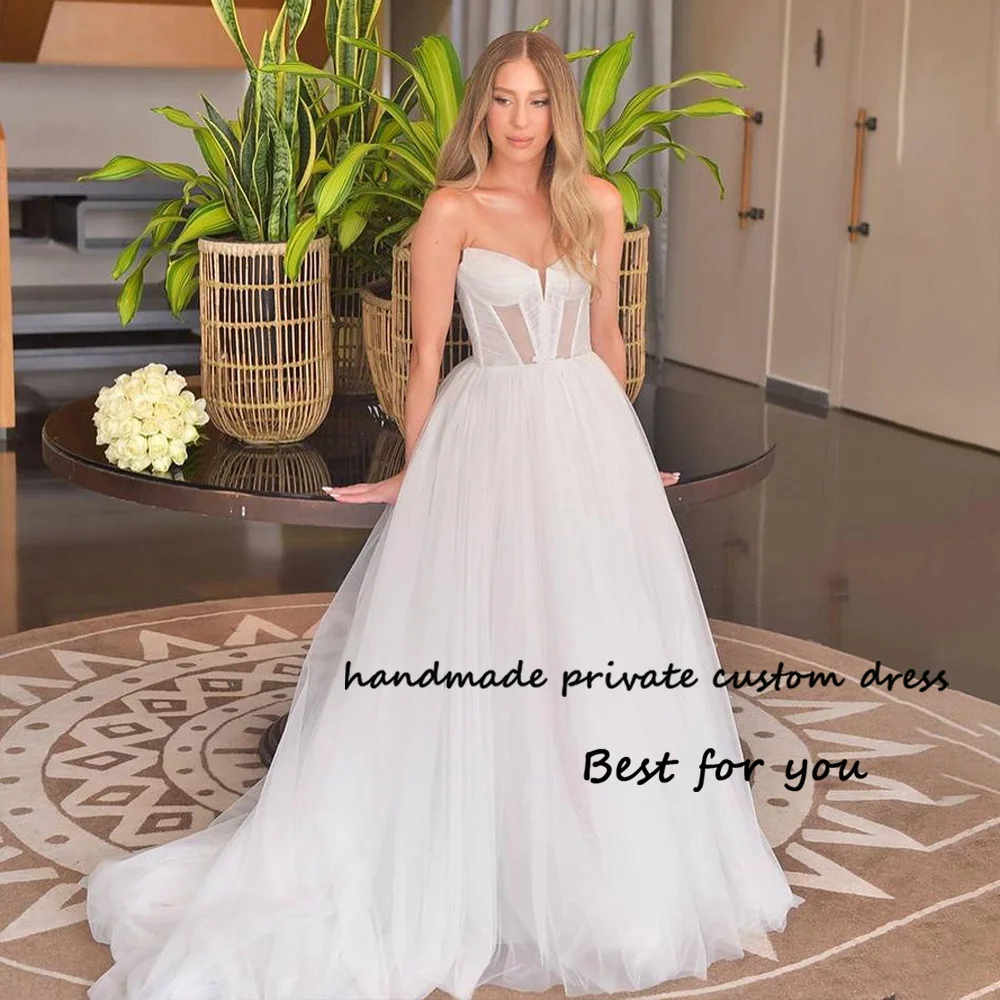 

White Tulle A Line Wedding Dresses Bone Corset Sweetheart Princess Bridal Gowns Simple Civil Beach Wedding Bride Dress