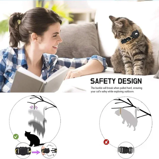 for Apple Tag Cat Collar, Reflective Kitten Collar with Airtag Case Holder and Bell for Girl Boy Cats ,Safe Breakaway Necklace 5