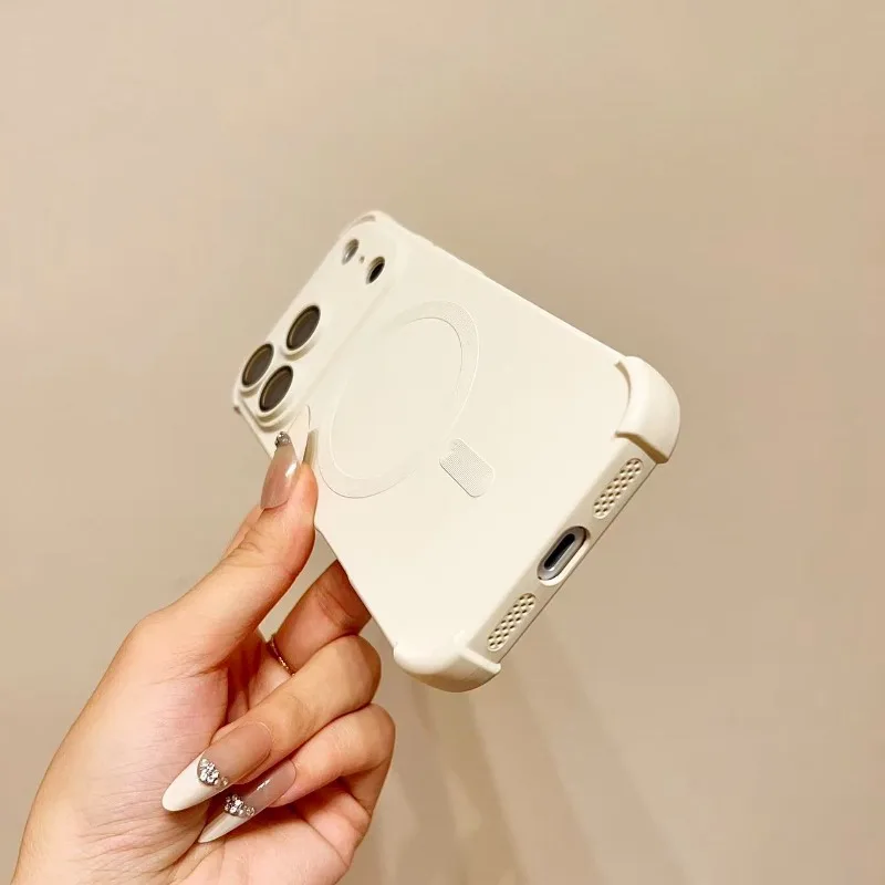 Luxurious 4-Corner MagSafe Shockproof Case with Wireless Charging and Lens Cover