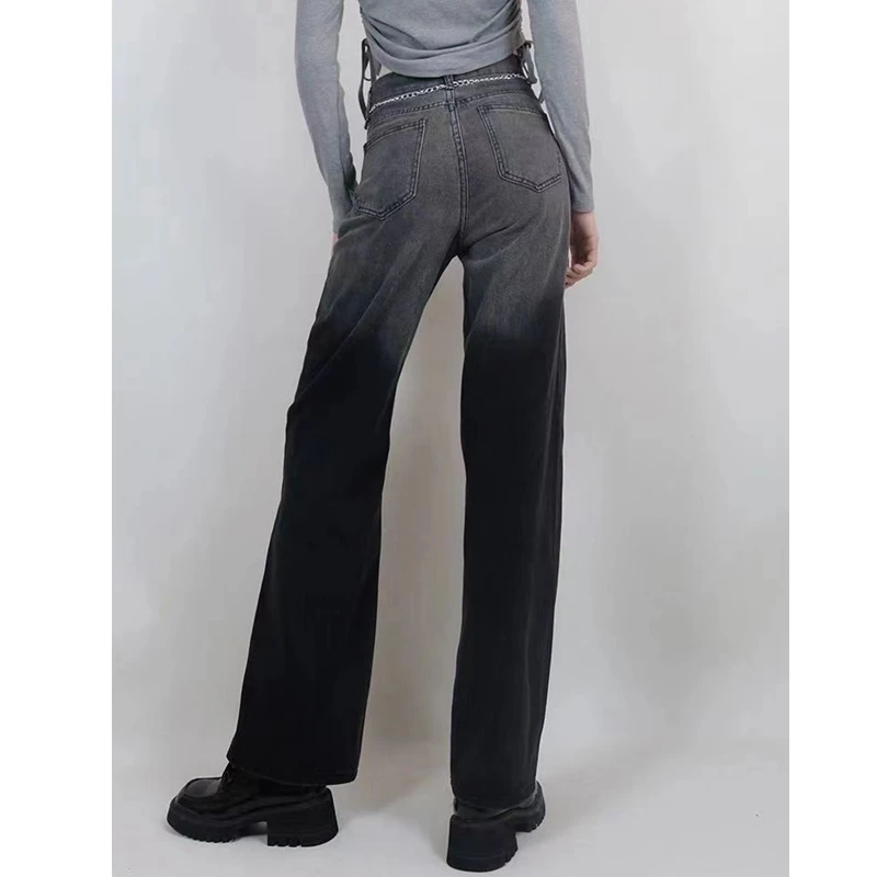 Denim Goth Y2K Black Pants Jean Trousers For Women Mom Jeans Woman High Waist Casual Pants Streetwear Straight Leg Jeans Ladies