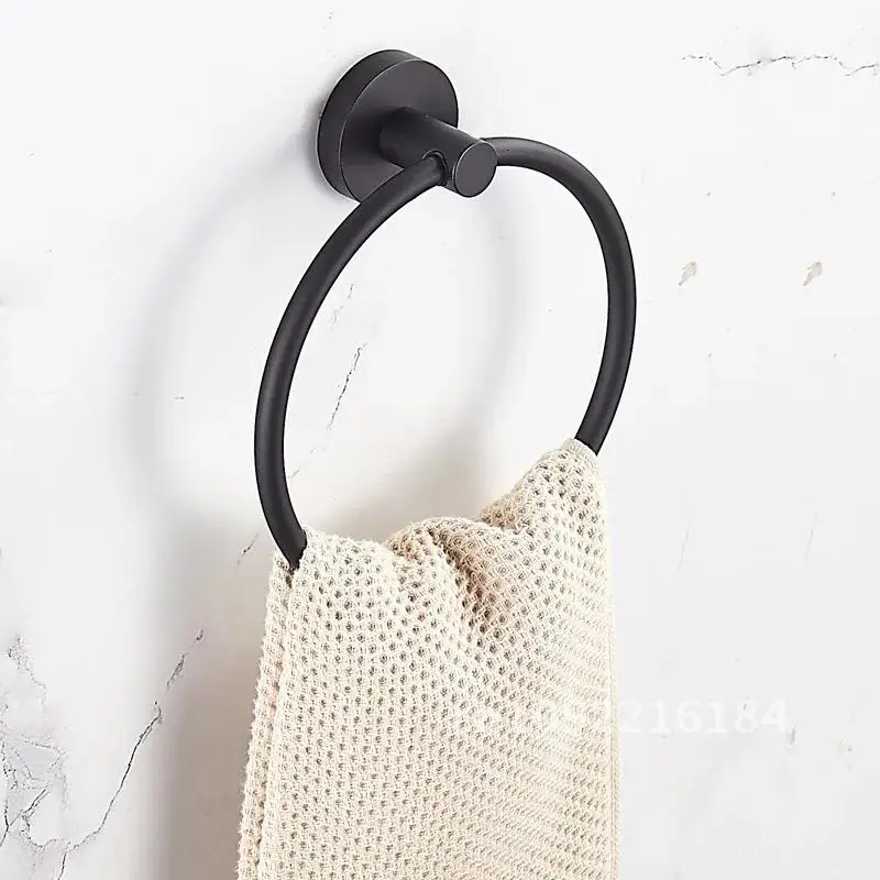 Black/Silver Towel Ring 304 Stainless Steel Wall Mount Storage Rack Nail-Perforate Bathroom Accessory Brushed Gold Towel Holder