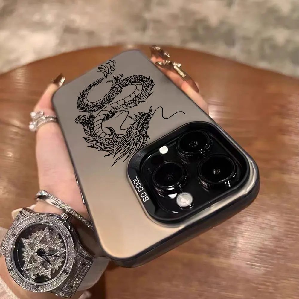 Luxury Silver Matte Dragon Totem Phone Case