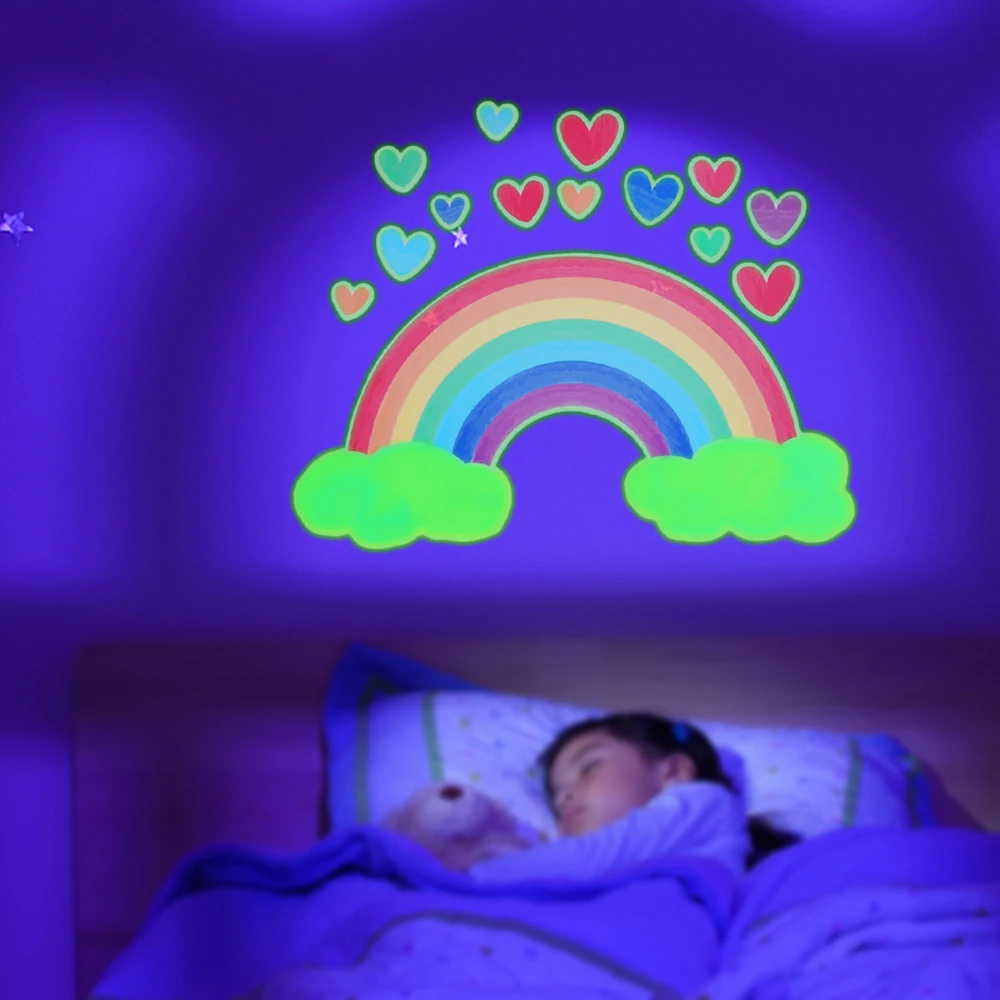 Cartoon Luminous Wall Stickers Glow In The Dark Fluorescent Rainbow Wall Decal For Kid Rooms Bedroom Ceiling Nursery Home Decor