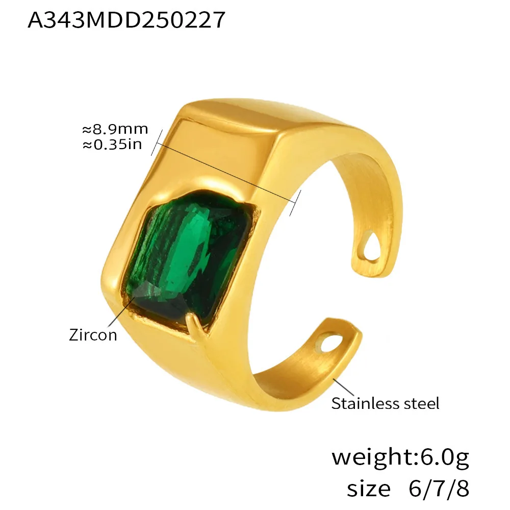 Multi Styles 316L Edelstahl vergoldet Ring Damenmode Türkis Zirkonia Natürlicher Achat Quadratischer Ring Luxusschmuck – Detail 7