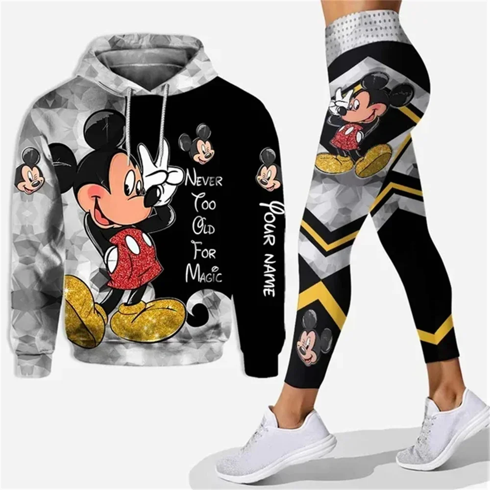 Disney-Sweat à capuche imprimé Minnie Mouse pour femme, ensemble à capuche 3D, pantalon de yoga Minnie, leggings, mode décontrac 4