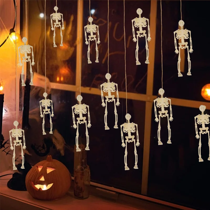 12/6 Stück Halloween-Skelett mit Seil, gruselig, zum Aufhängen, Kunststoff-Schädel-Dekoration für Zuhause, Garten, Spukhaus, Horror-Requisiten, Kindergeschenk – Detail 1