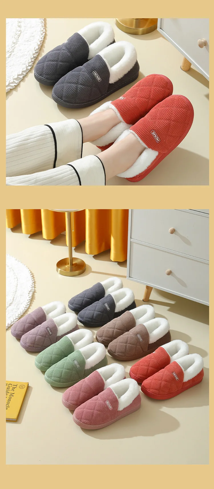 Comwarm Damen-Hausschuhe aus Pelz-Plüsch-Baumwolle für den Innenbereich, weich, gemütlich, flauschig, für Paare, Schlafzimmer, pelzige Rutschen, Winter, warme, flauschige Hausschuhe – Detail 13