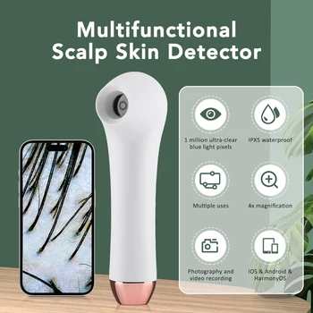 Rilevatore multifunzionale di follicoli piliferi della pelle del cuoio capelluto Analizzatore visivo della pelle HD Lente d'ingrandimento Dermatoscopio Connessione tablet telefono 1