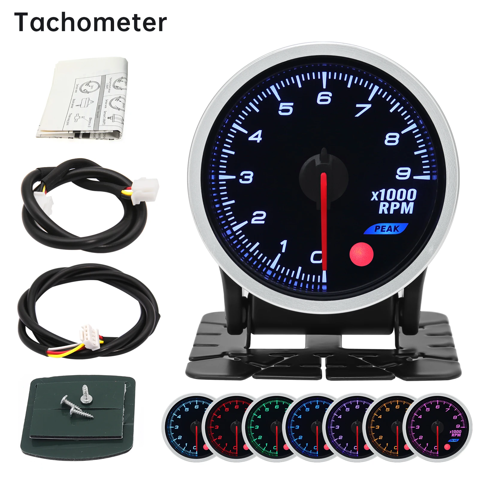 8-Color Backlit Universal Turbo Pressure Gauge - Fuel, Oil, Temp Reading, 52mm, 12V