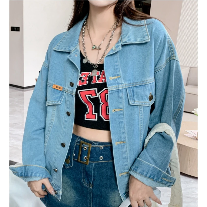 

2023 New Denim Jacket In Early Autumn Korean Style Versatile Loose Light Color Long Sleeve Sequin Design Free Shipping