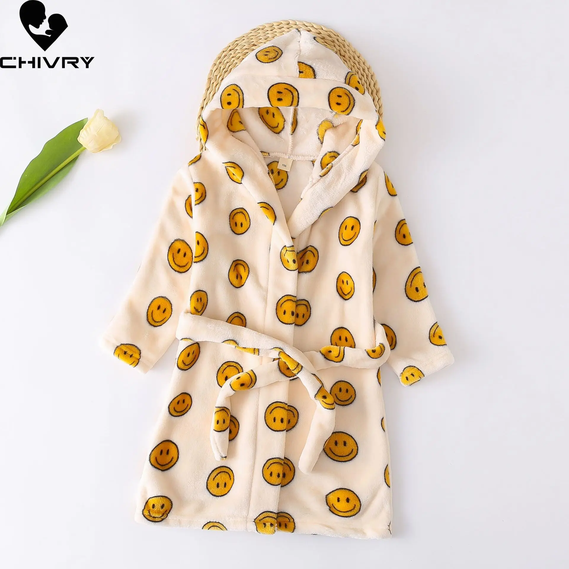 Autumn Winter Kids Hooded Soft Flannel Bathrobe Baby Bath Robes Boys Girls Cute Cartoon Bear Pajamas Long Sleeve Towel Robe