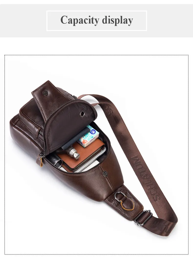 SCHLATUM Echte Leder-Brusttasche für Herren, modische Reisetasche mit Reißverschlussfach, multifunktionale Umhängetasche. – Detail 6