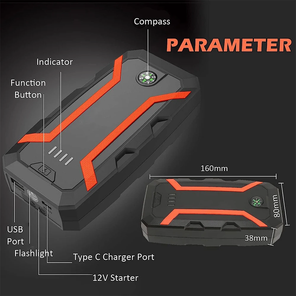 Car Jump Starter 20000mAh 12V Wireless Charging Portable Auto Booster Charger Car Emergency Booster Power Bank Starting Device
