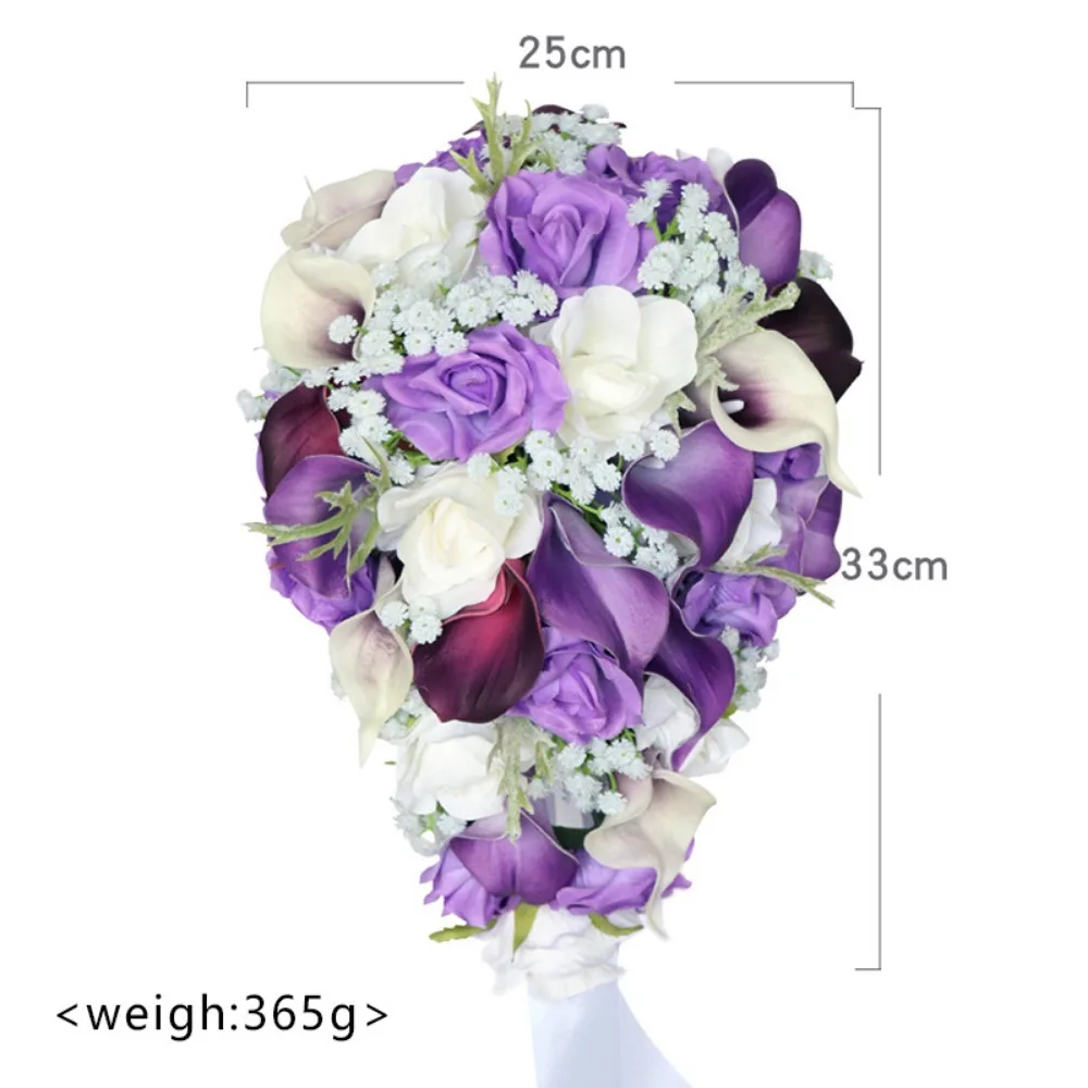 Artificial Calla Lily Wedding Bouquets Water Drop Waterfall Holding Flowers Silk Rose For Brides