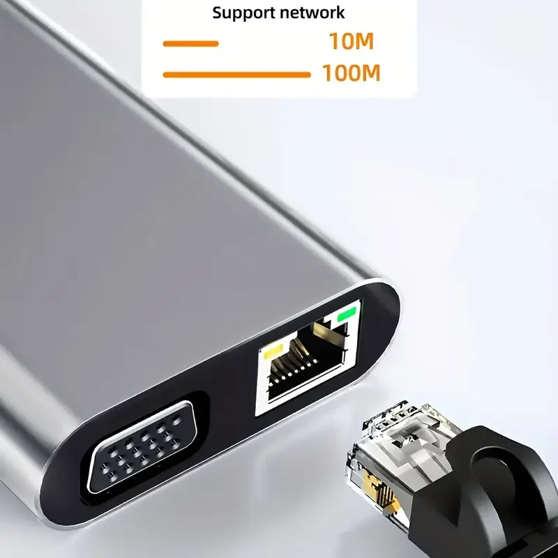 11-In-1 USB-C Hub 3 USB 3.0 PD Charging 100M Ethernet VGA HDTV 4K Ultra HD Audio Jack SD/TF Card Reader