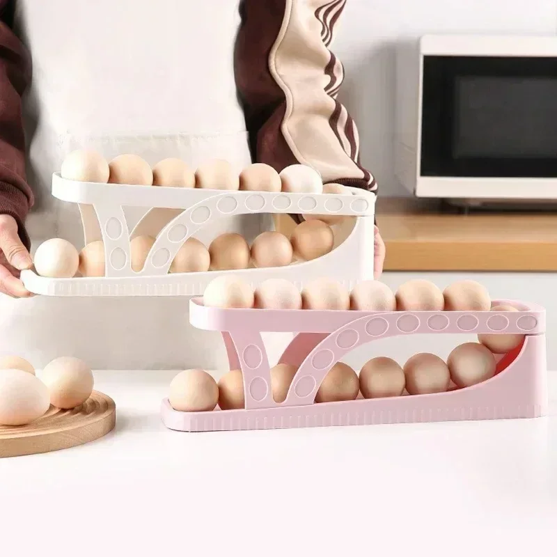 Automatic Scrolling Egg Rack Holder Storage Box Egg Basket Container Organizer Rolldown Refrigerator Dispenser For Kitchen