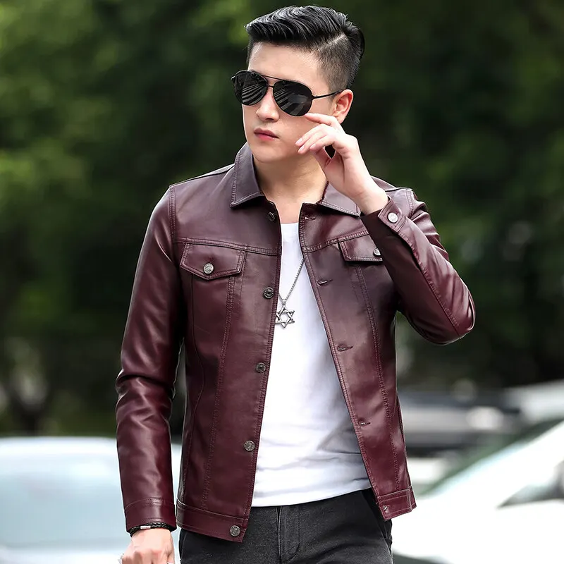 Leather Jacket For Men Casual Korean Trend Slim Fit Handsome Youth Leather Coat Mens Plus Size leather jackets