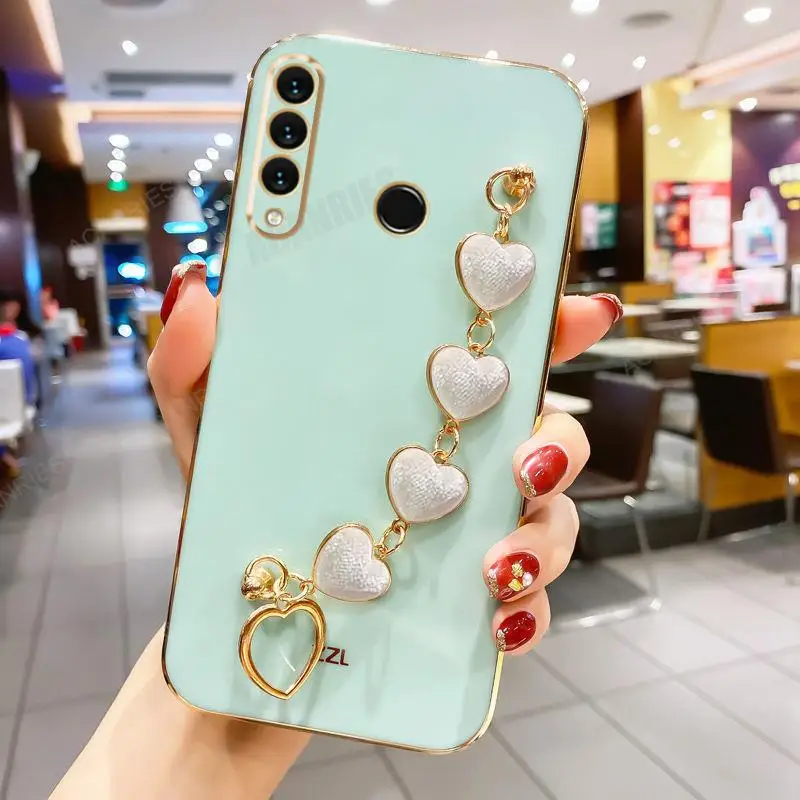 Love Heart Wrist Chain Silicone Case – Luxury Plating Cover