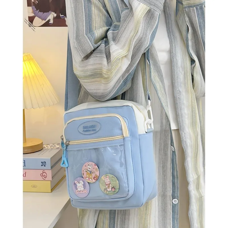 JIAERDI Harajuku Pink Itabag Messenger Bag Women Transparent Nylon Chic Casual Crossbody Bags Female JK Anime Pain Bag Aesthetic