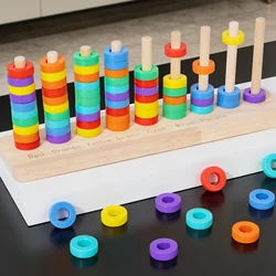 Colorful Wooden Ring Toss Game for Kids - Enhance Hand - Eye Coordination and Color Perception Through Playful Learning (Wooden Rainbow Ring)