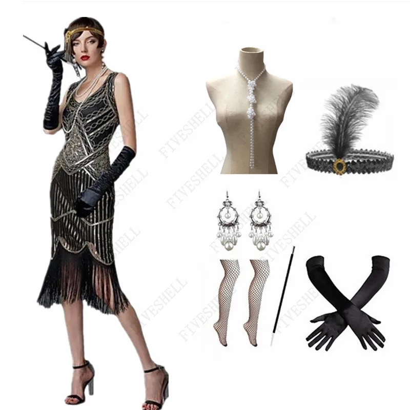 

1920s Gatsby Vintage Sequined Tassel Fashion Party Evening Dress