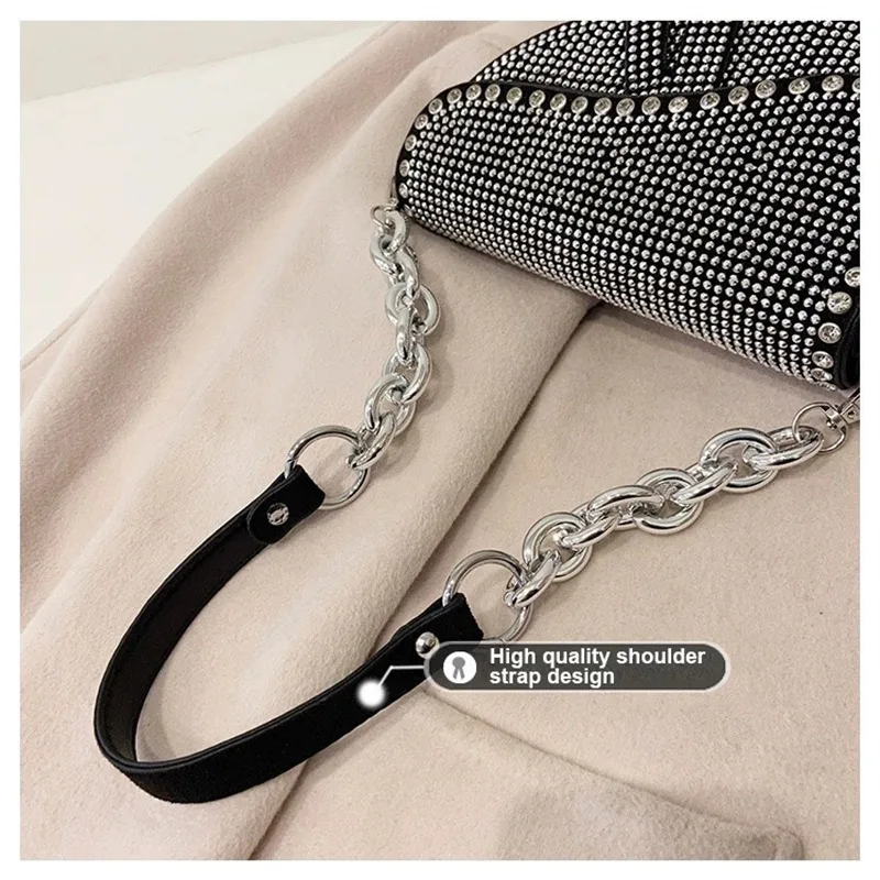 For Women Fashion Small Saddle Bags Bright Diamond Luxury Designer Crossbody Female Underarm Shoulder Bag Brand Design handbags