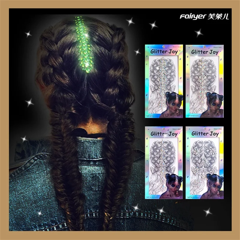 

Shiny Hair Kids Stickers Creative Facial Tattoo Ghostly Face Luminous Face Diamond DIY Classic Toy Decal Sticker for Kid