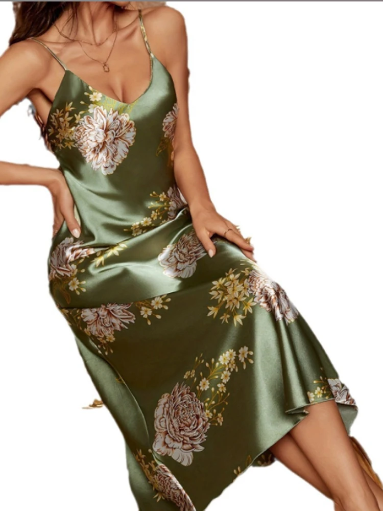 Silky Long Women Sleepwear Comfortable Nightgowns Fashionable Slip Dress