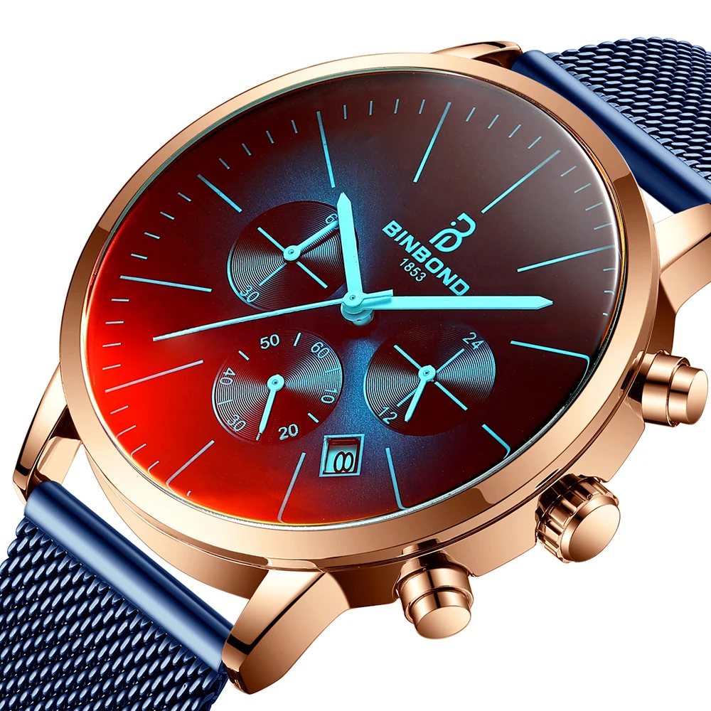 

New Brand Luxury Men's Quartz Watch Ultra-thin Multi-function Clock Magic Color Wristwatch Sports Male Waterproof Blue Watches
